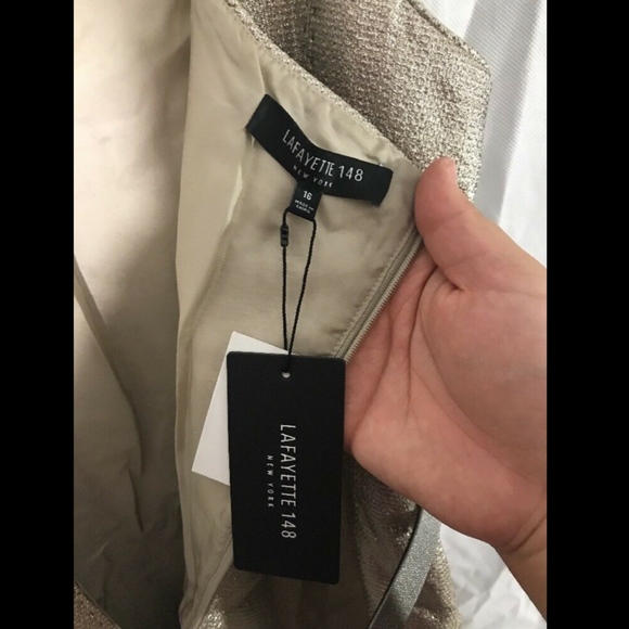 NWT Lafayette 148 Lois Ceremonial Cloth Dress in Oyster Metallic [SZ‎ 16 ] - Picture 8 of 8